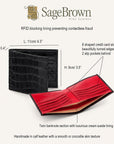 RFI leather wallet, features and dimensions