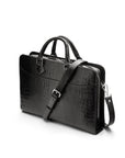 Leather Trinity 13" laptop briefcase, black croc, side