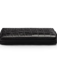 Leather zip around triple pen case, black croc, zip