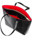 Luxury Leather Tote Bag and Shopper, Black Croc, open