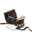 Men's leather billfold wallet, black croc, packaging