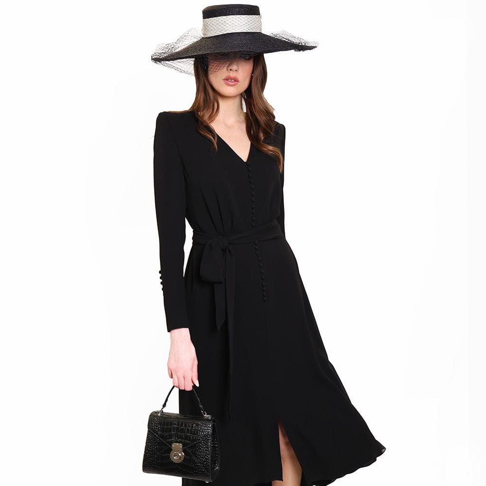 Mini Burnett small top handle bag, black croc, lifestyle view