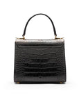 Mini leather Morgan Bag, top handle bag, black croc, back