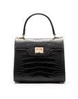 Mini leather Morgan Bag, top handle bag, black croc, front