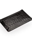 Rectangular leather valet tray, black croc with red, flat base