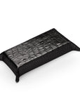 Rectangular leather valet tray, black croc with red, base