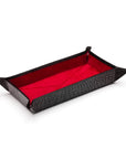 Rectangular leather valet tray, black croc with red