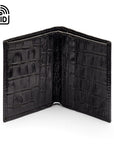 RFID compact leather billfold wallet 4 CC, black croc, open