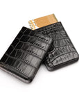 Pull apart business card holder, black croc, open