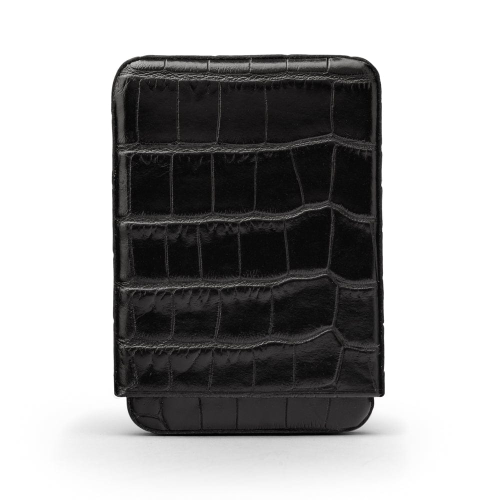 Pull apart business card holder, black croc, front