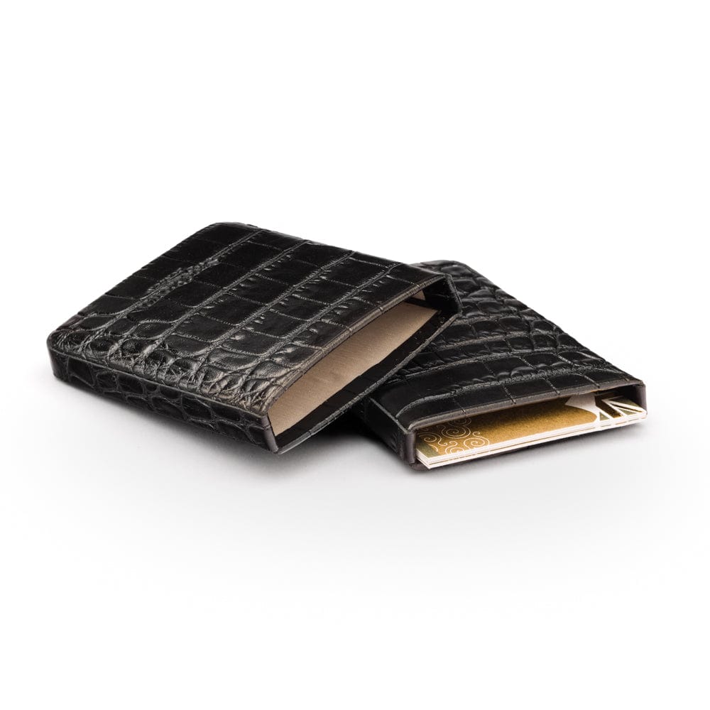 Pull apart business card holder, black croc, inside