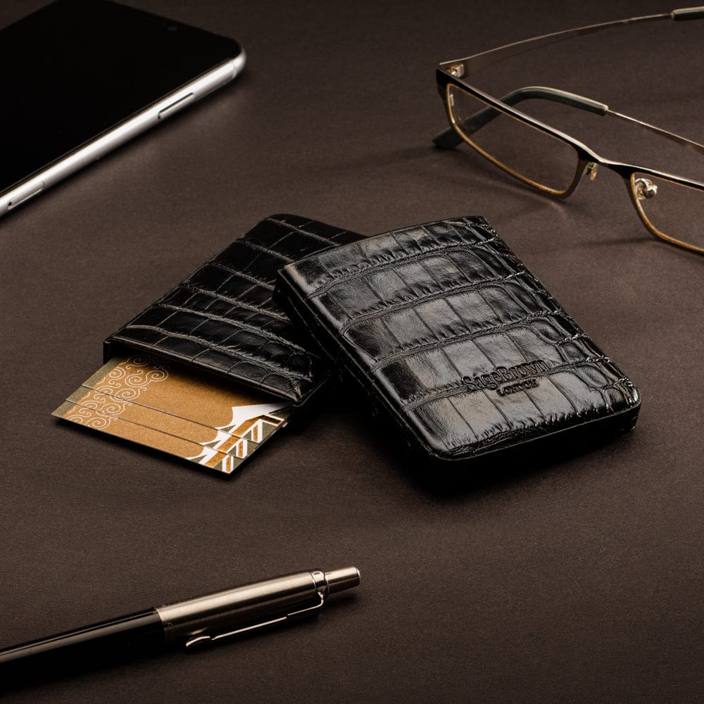 Pull apart business card holder, black croc, lifestyle