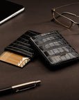 Pull apart business card holder, black croc, lifestyle