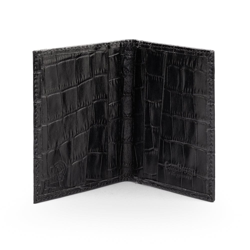 RFID leather credit card holder, black croc, inside view