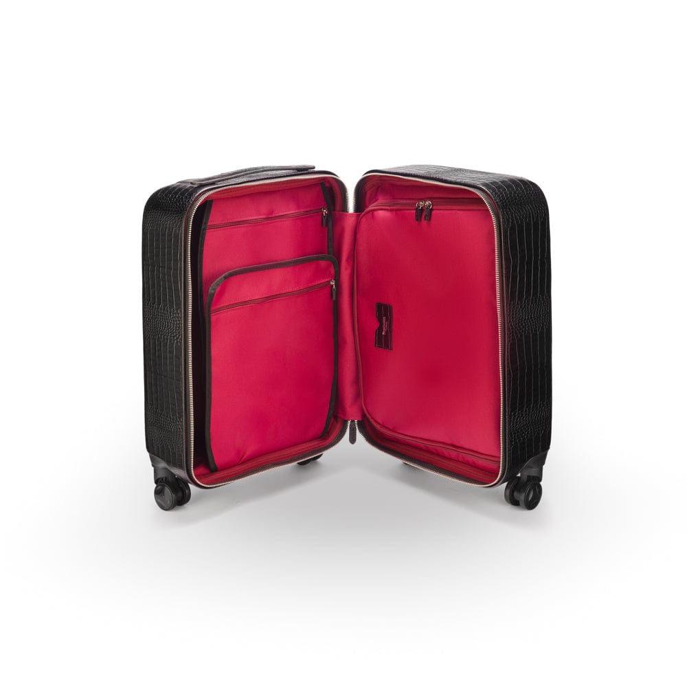 Small leather suitcase, black croc, inside