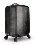 Small 4 Wheel Leather Suitcase - Black Croc Effect