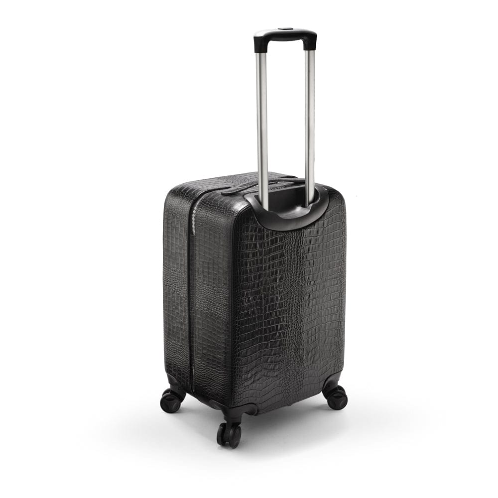 Small leather suitcase, black croc, telescopic handle