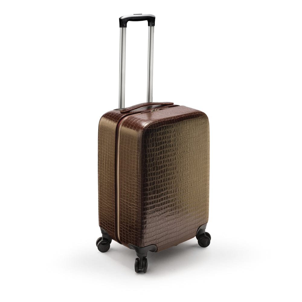 Small Leather Suitcase, Brown Croc Travel SageBrown