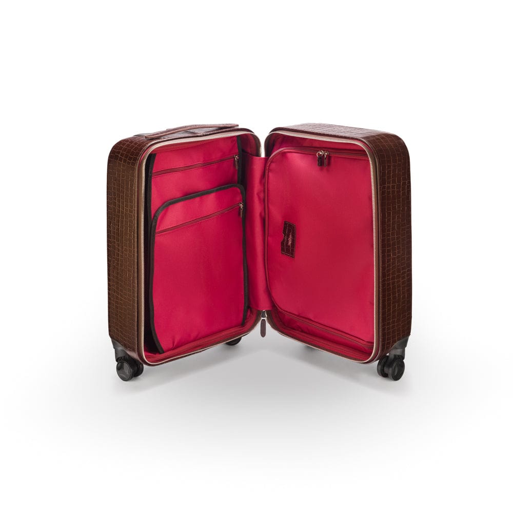 Small leather suitcase, brown croc, inside