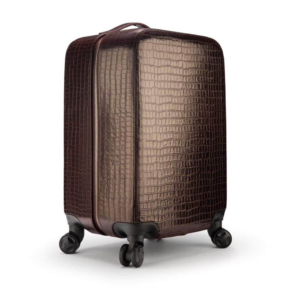 Small leather suitcase, brown croc, side view