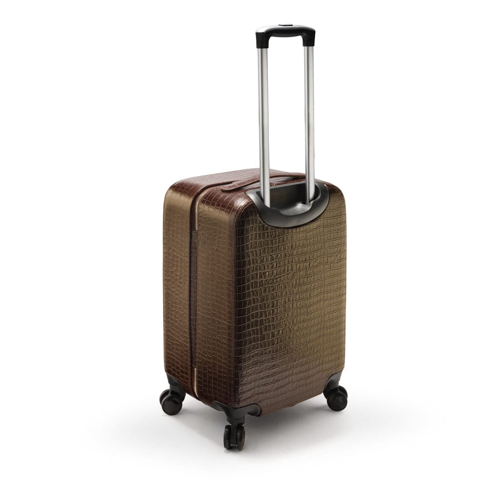 Small leather suitecase, brown croc, with telescopic handle