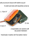 Small leather zip around accordion coin purse, features and dimensions