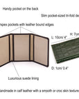 Leather tri-fold travel card holder, features and dimensions