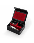 Small Leather Stud & Collar Stiffener Box, Black Croc Effect With Red, inside