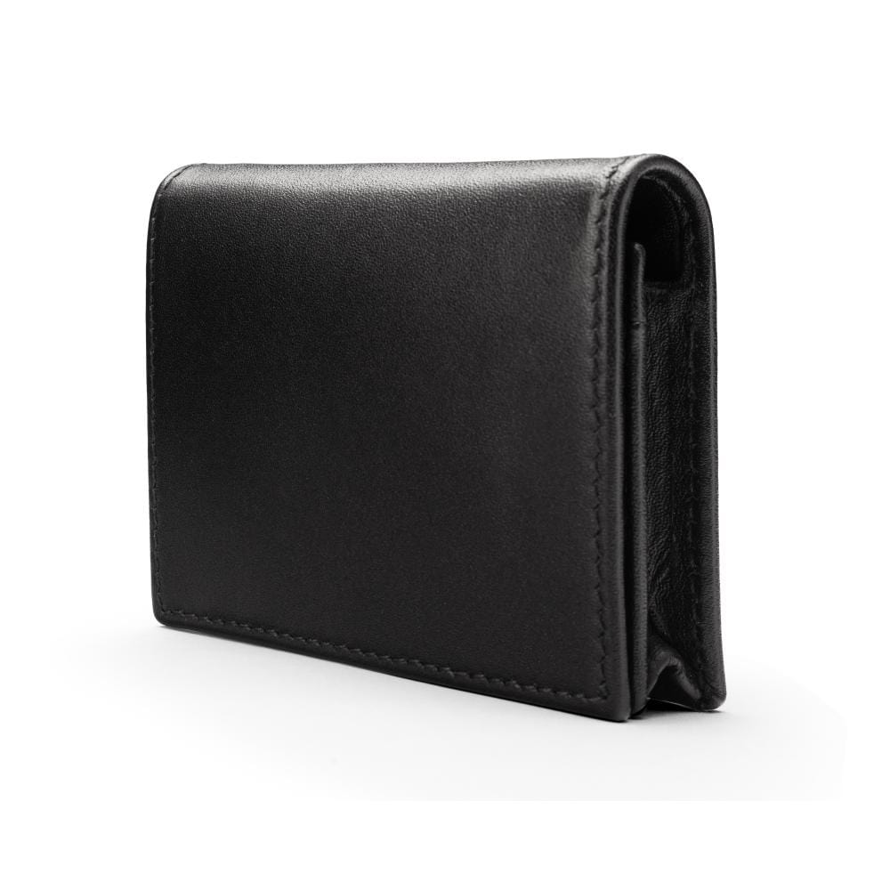 Expandable leather business card holder with stud, black, side