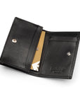 Expandable leather business card holder with stud, black, inside