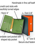 Expandable leather business card holder, features and dimensions