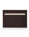 Flat leather credit card wallet 4 CC, brown pebble grain, front