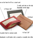 Flat leather card wallet with ID window, features and dimensions