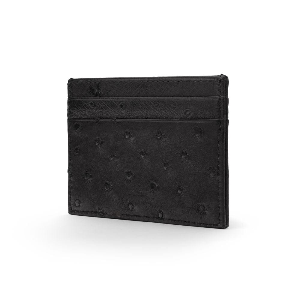 Flat ostrich leather credit card case, black ostrich leather, side
