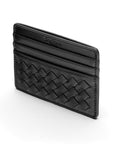 Flat woven leather card holder, black, reverse
