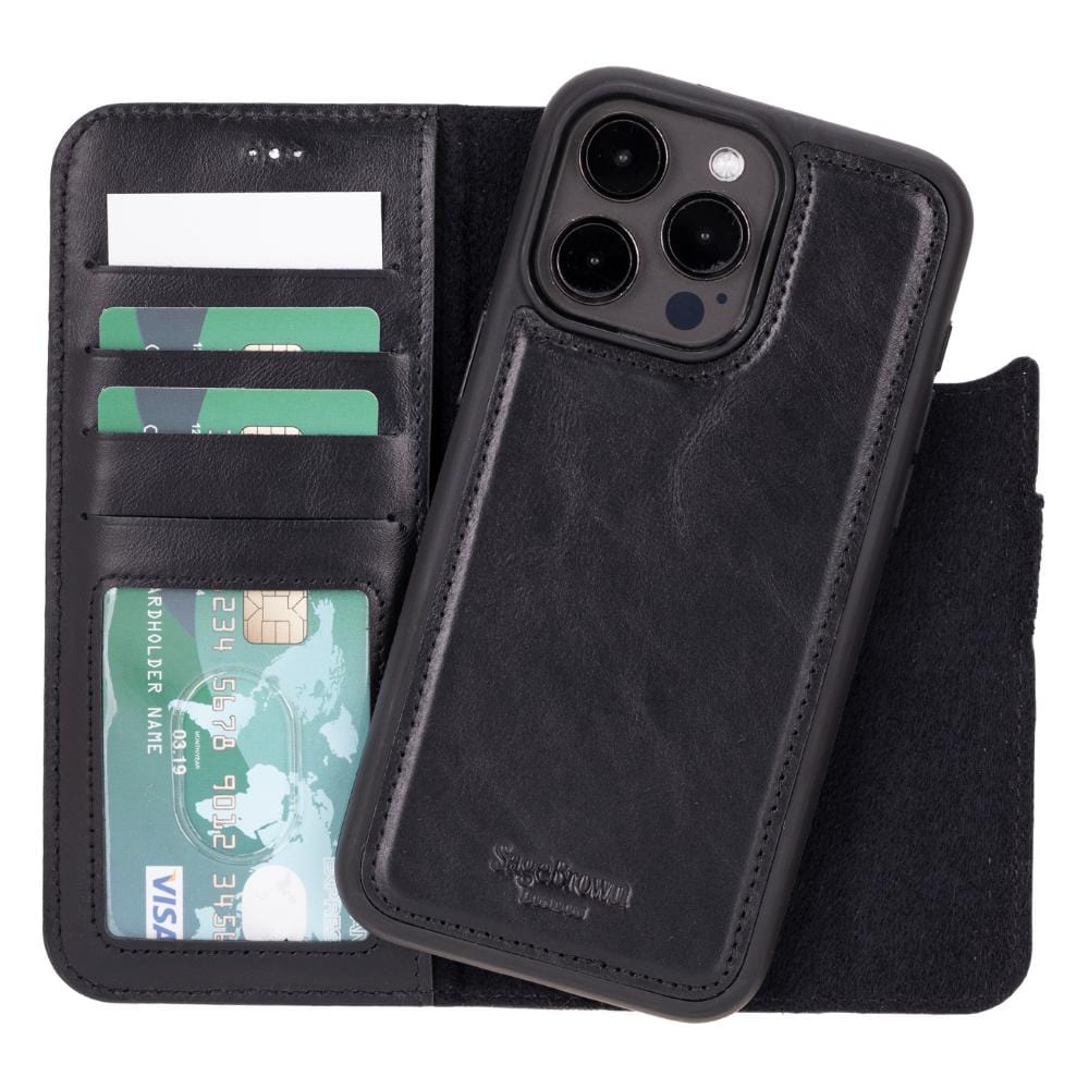 iPhone 15 Pro Max case in leather with RFID, black, detachable cradle