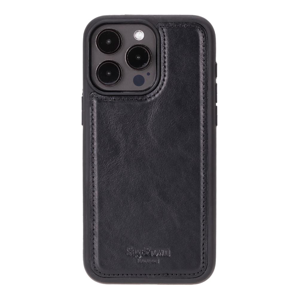 iPhone 15 Pro Max case in leather with RFID, black, back cover