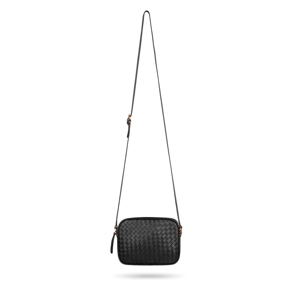 Ivy woven camera bag, black, with shoulder strap
