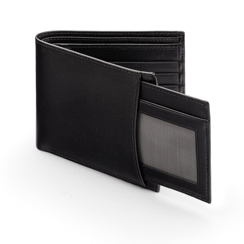 Leather 2 in 1 wallet, black, front