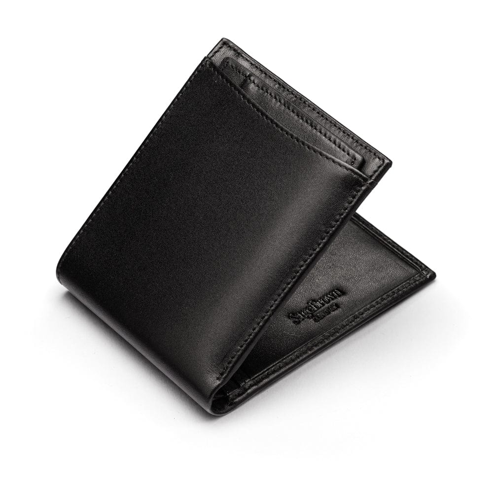 Leather 2 in 1 wallet, black, open