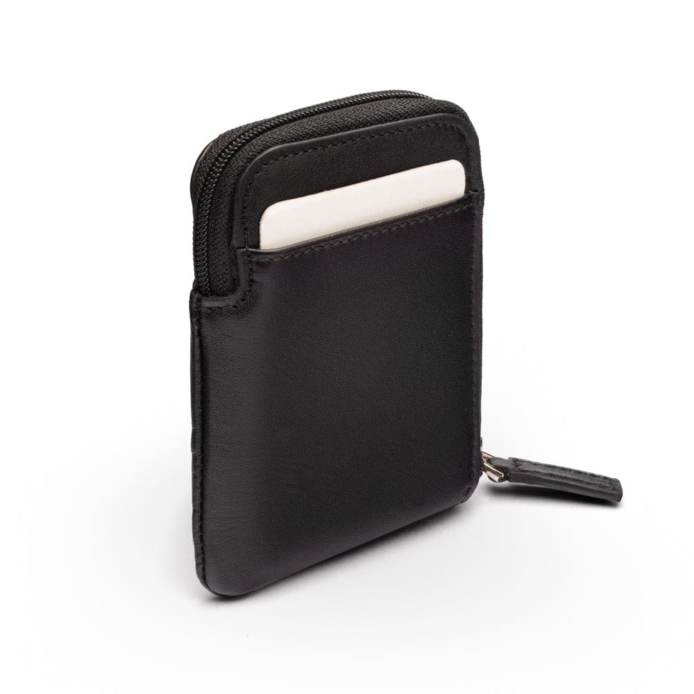 Leather card case with zip, black, back