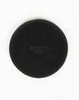 Leather drink coasters, set of 6, black, lifestyle, closeup view