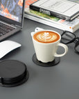 Leather drink coasters, set of 6, black, lifestyle view