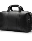 Leather duffel travel bag, black, front view