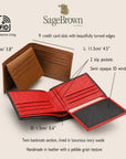 RFID leather wallet with 9 cards, features and dimensions