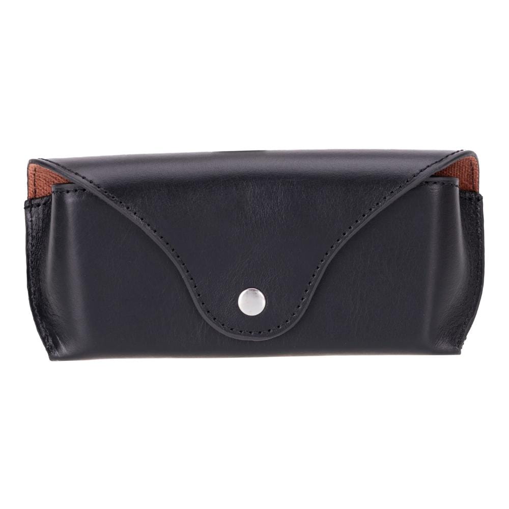 Leather glasses case, black, front