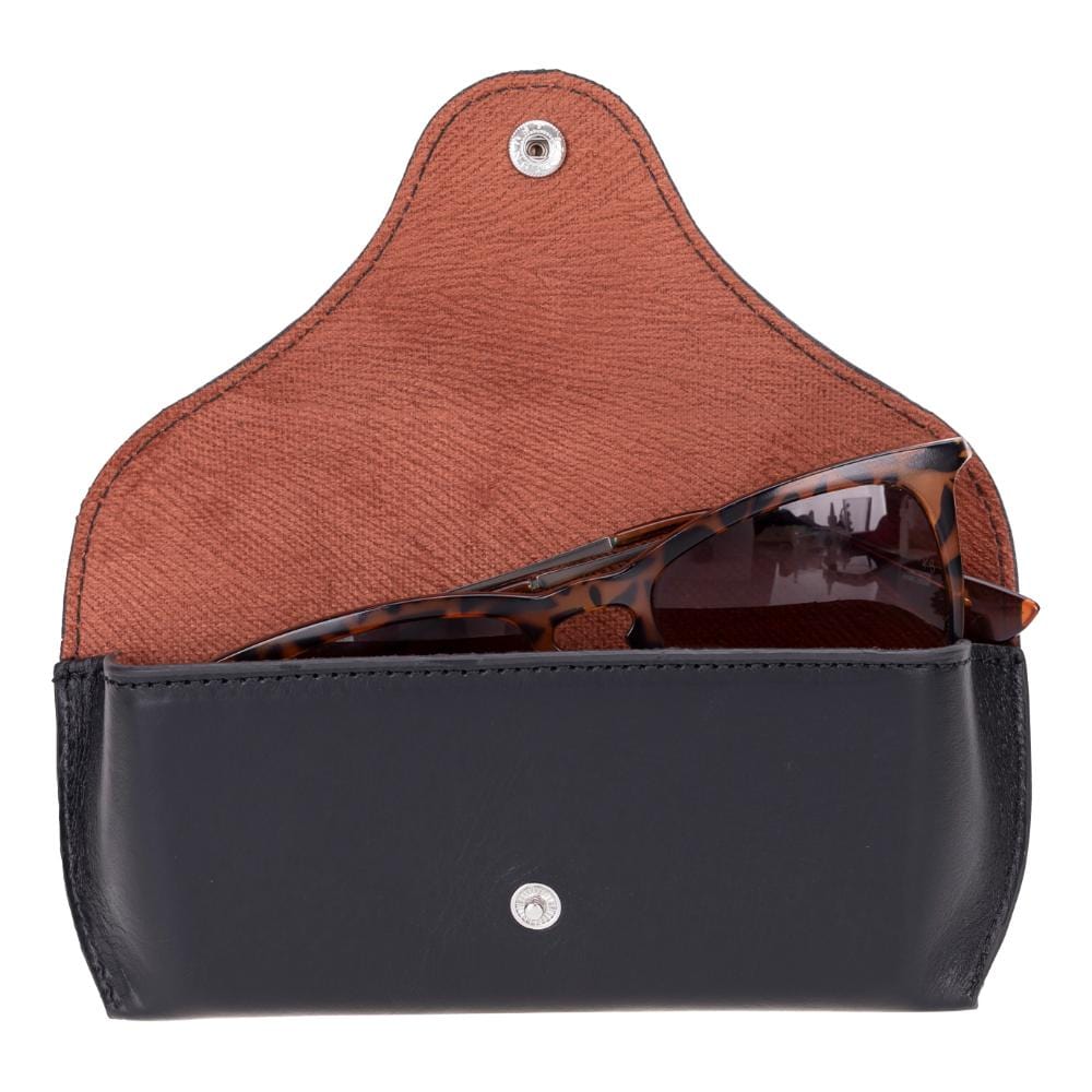 Leather glasses case, black, open