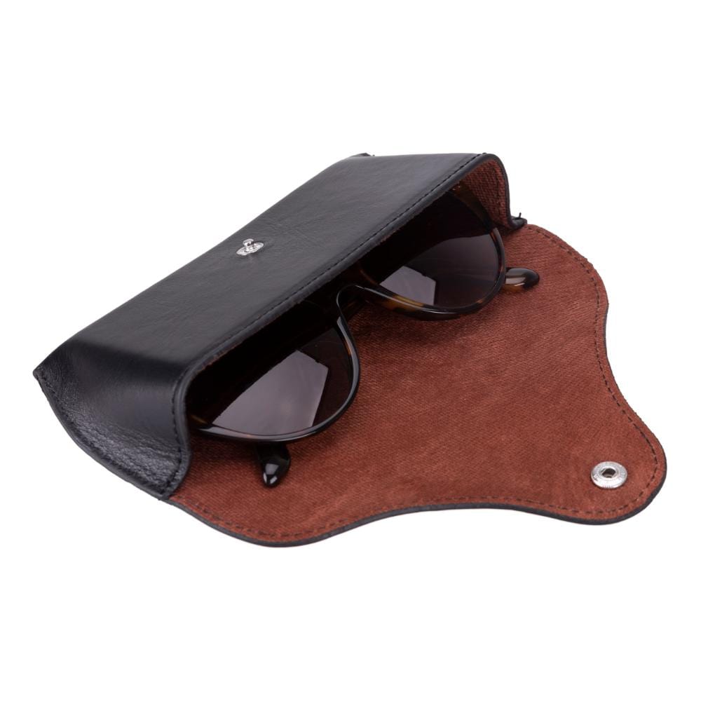 Leather glasses case, black, inside