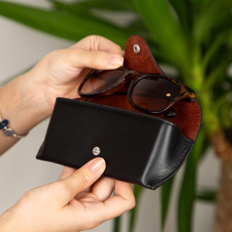 Leather glasses case, black, lifestyle view