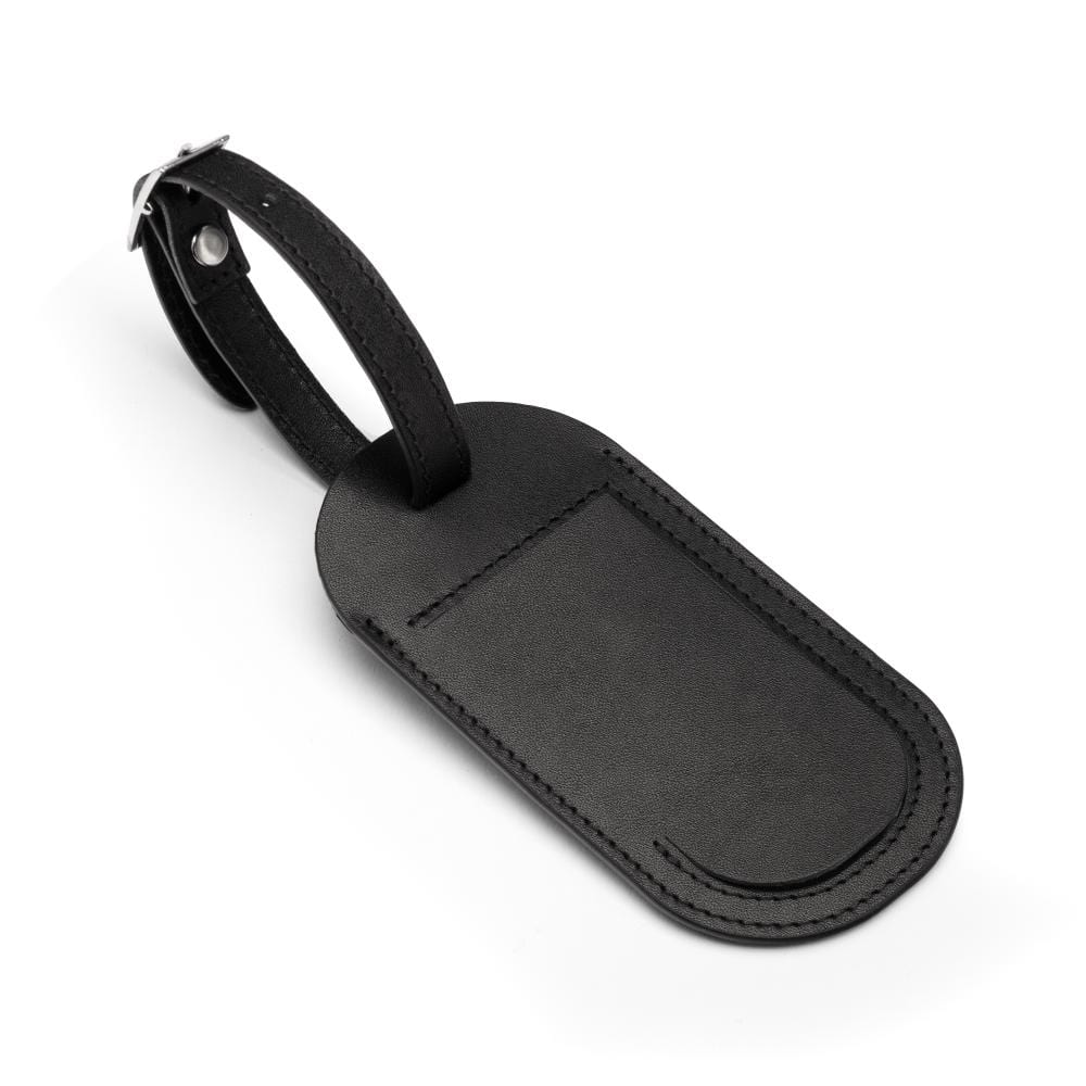 Leather luggage tag, black, front